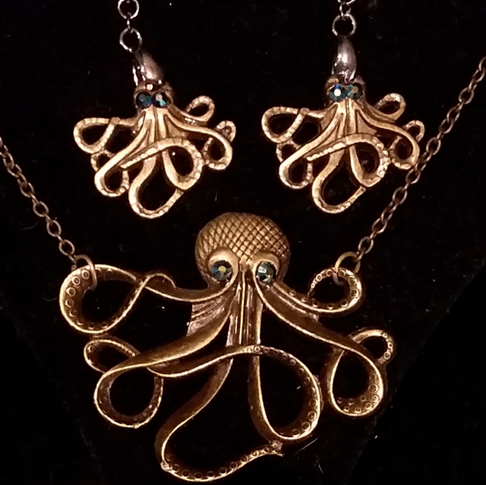 STEAMPUNK STYLE OCTOPUS SWAROVSKI JEWELRY SET